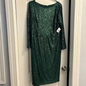 Dazzling Long Sleeve Green Sequin Dress